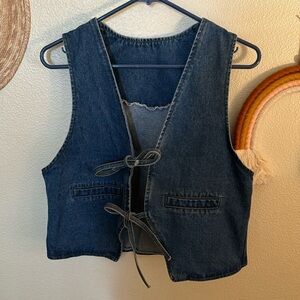 Tie front denim vest